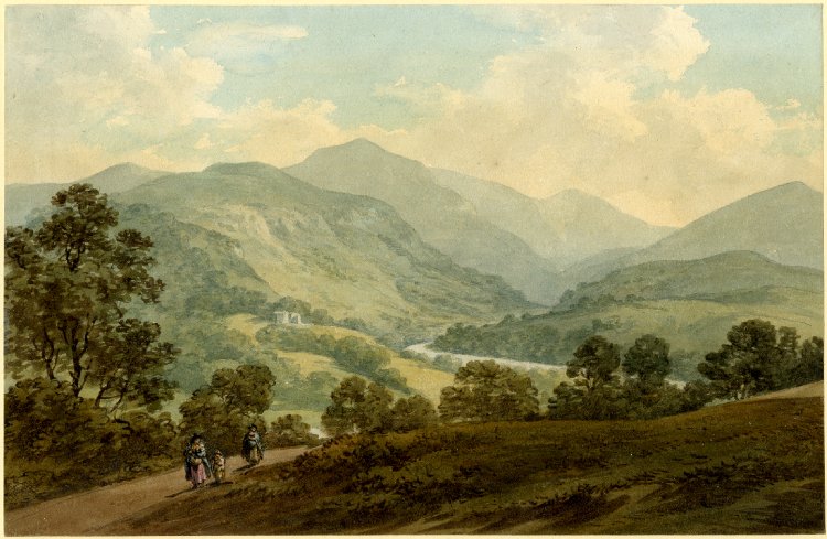 River Dee seen from the road through the valleys above Llantysilio, vintage artwork by John Warwick Smith, 12x8" (A4) Poster
