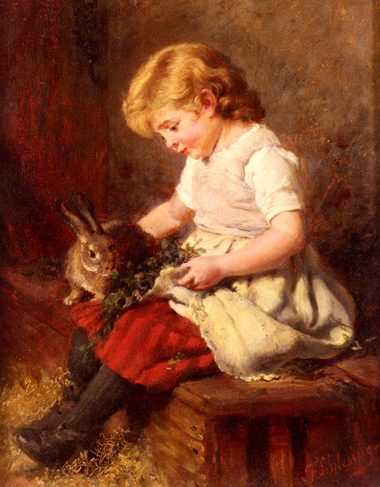 The Pet Rabbit, vintage artwork by Felix Schlesinger, 12x8" (A4) Poster
