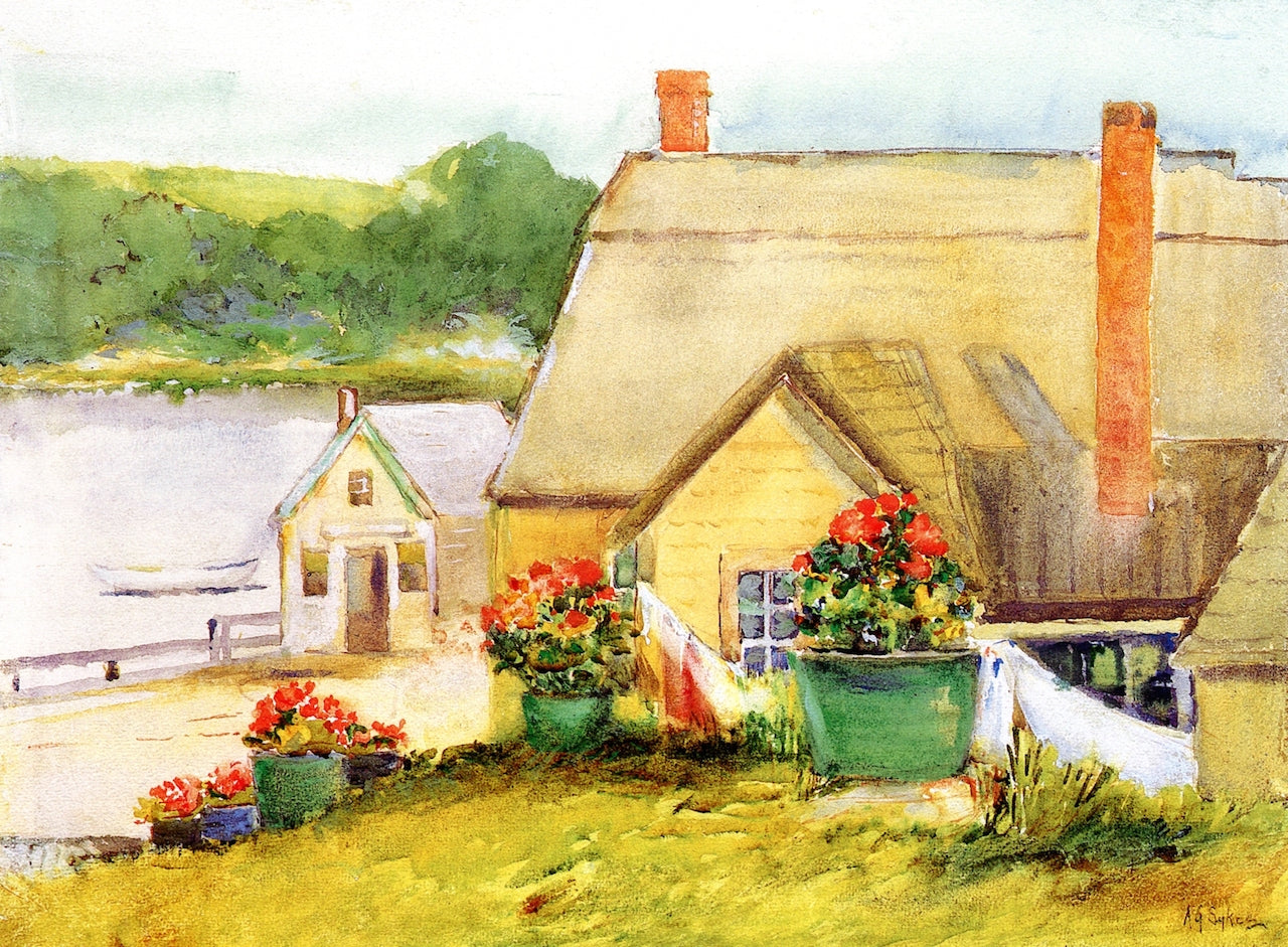 Seaside Cottage, vintage artwork by Annie G. Sykes, 12x8" (A4) Poster