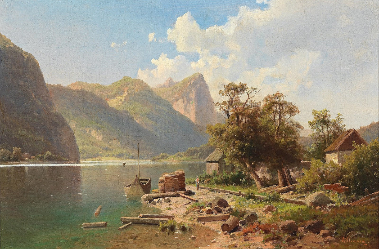 At the Mondsee over looking the Drachenwand, vintage artwork by Adolf Chwala, 12x8" (A4) Poster