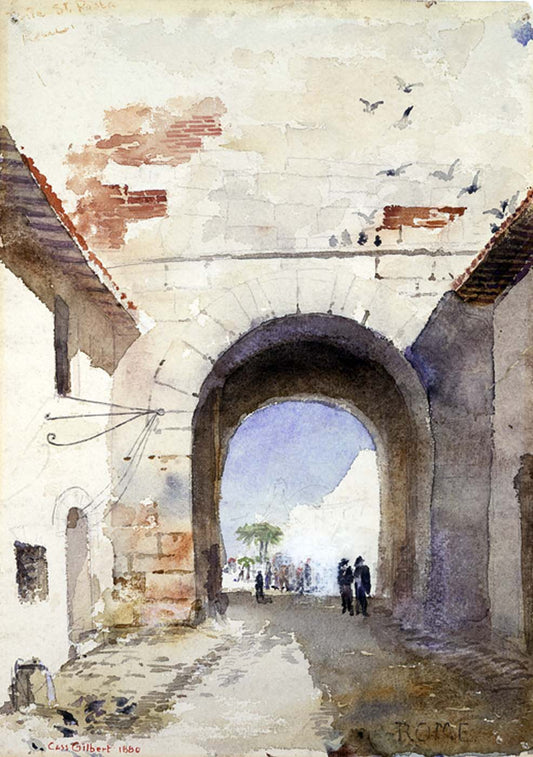 Porta San Paulo, Rome, vintage artwork by Cass Gilbert, 12x8" (A4) Poster