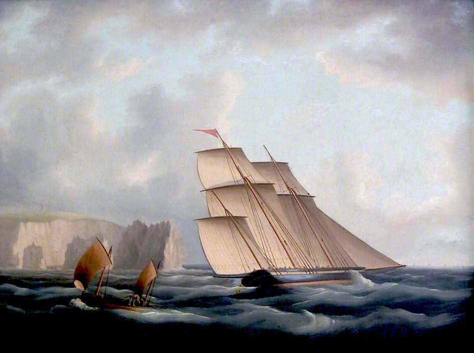A Three-Masted Lugger off the Needles, vintage artwork by Thomas Buttersworth, 12x8" (A4) Poster