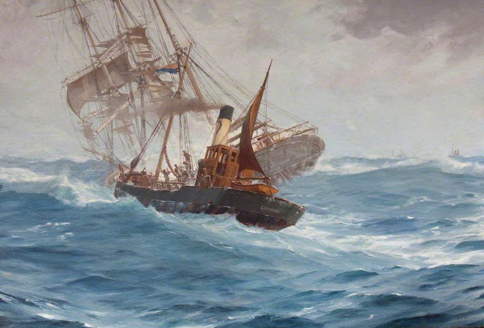 The Rescue of the 'Anna Mathilda' by  the Trawler 'Clyde, vintage artwork by Thomas Jacques Somerscales, 12x8" (A4) Poster