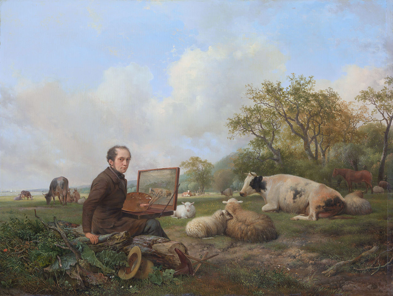 Self Portrait  in a Meadow Landscape, vintage artwork by Hendrikus van de Sande Bakhuyzen, A3 (16x12") Poster Print