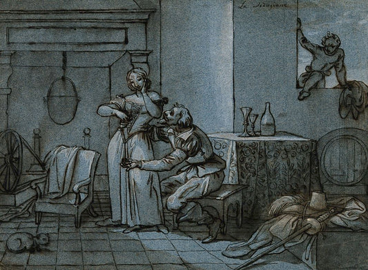 An elderly man offering money to a young woman, vintage artwork by Bartolomeo Pinelli, 12x8" (A4) Poster