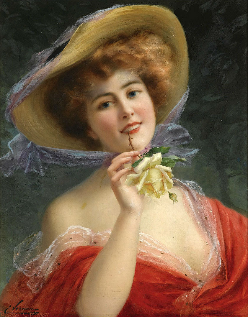 Young Girl with a Rose by Emile Vernon,16x12(A3) Poster