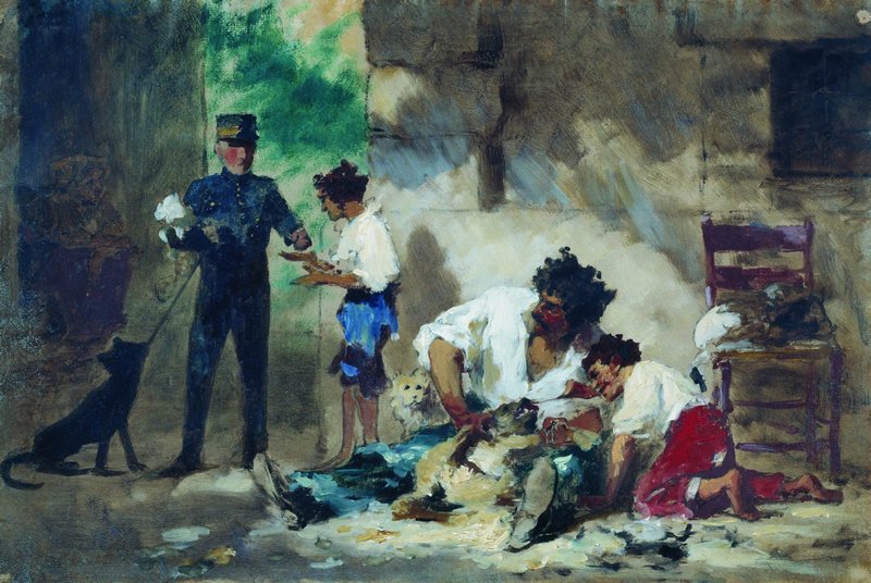 Grooming Dogs in Naples, vintage artwork by Fedor Bronnikov, 12x8" (A4) Poster