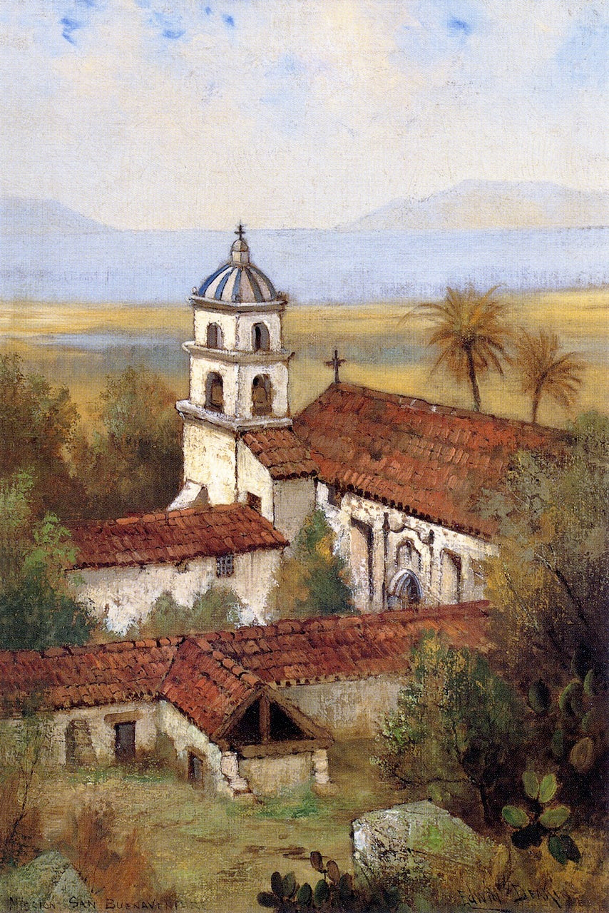 Mission San Buenaventura, vintage artwork by Edwin Deakin, 12x8" (A4) Poster