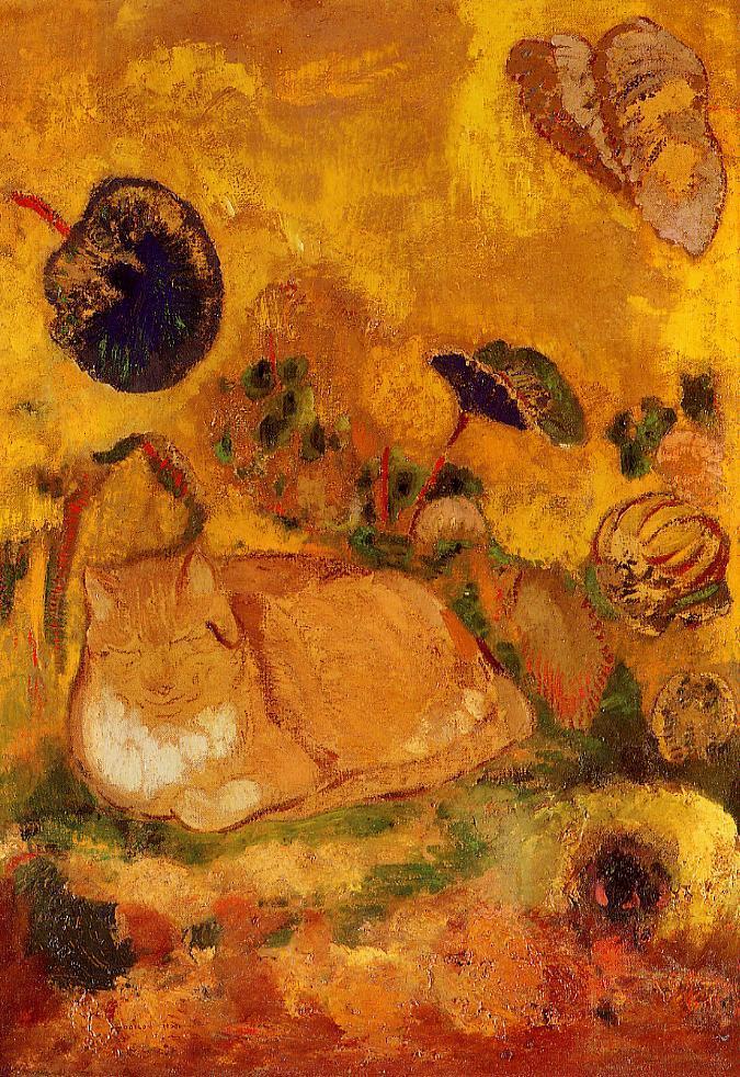 Bazon, the Artist's Cat, vintage artwork by Odilon Redon, 12x8" (A4) Poster