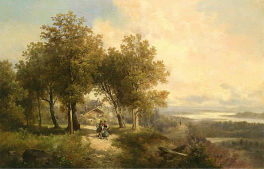 Landscape on the Bank of the Inn, vintage artwork by Josef Thoma, 12x8" (A4) Poster