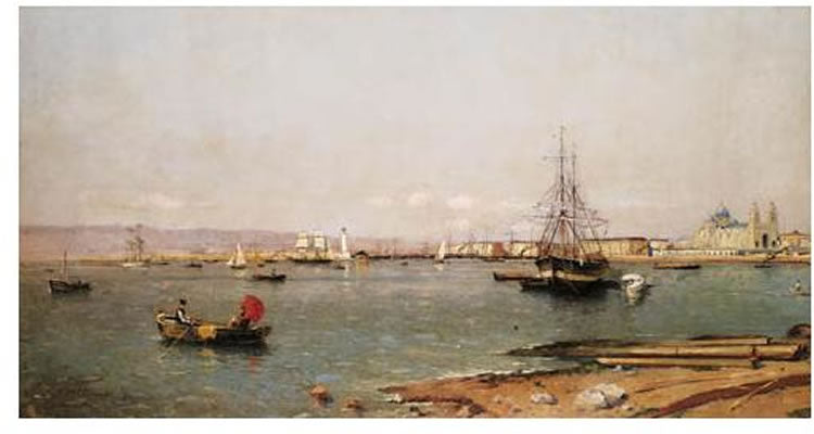 Entry to Port of Marseille, vintage artwork by Alfred Casile, 12x8" (A4) Poster