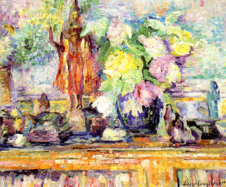 Flowers and Statuette, vintage artwork by Lucie Cousturier, 12x8" (A4) Poster