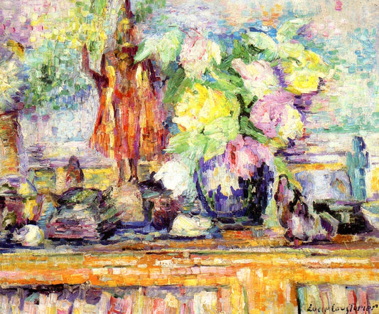 Flowers and Statuette, vintage artwork by Lucie Cousturier, 12x8" (A4) Poster