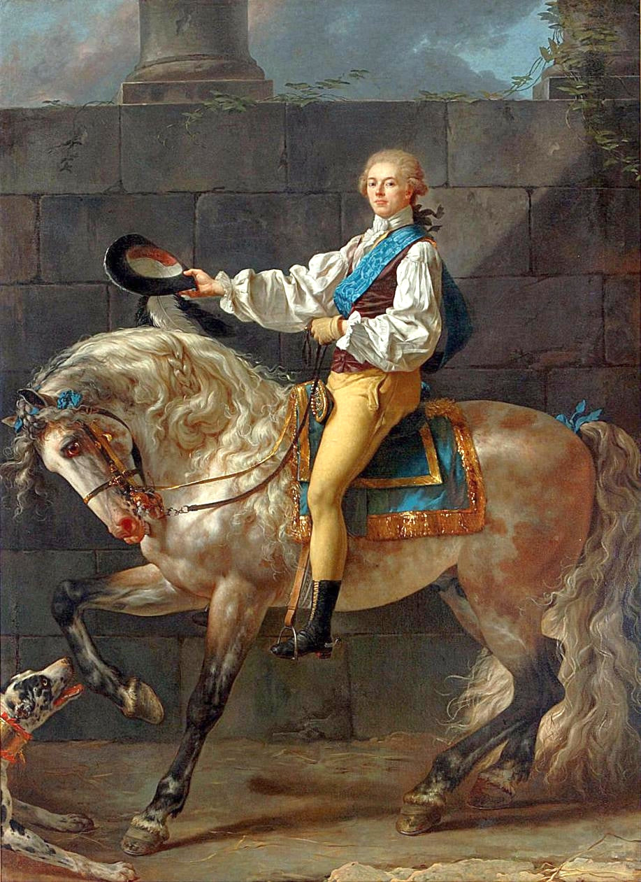 Equestrian portrait of Stanisław Kostka Potocki, vintage artwork by Jacques-Louis David, 12x8" (A4) Poster