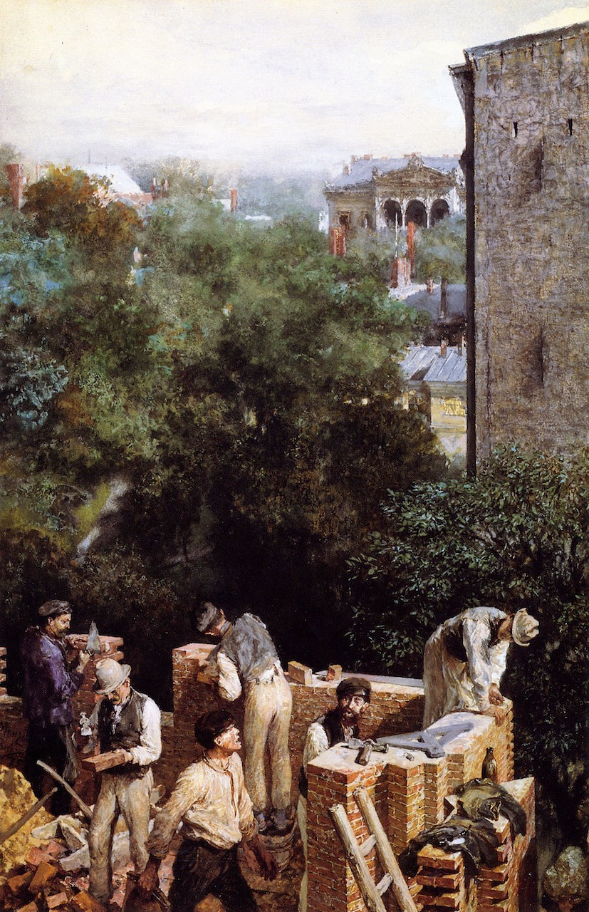 Bricklayers on a Building Site, vintage artwork by Adolph von Menzel, A3 (16x12") Poster Print