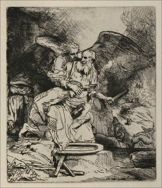 Abraham's Sacrifice, vintage artwork by Rembrandt van Rijn, 12x8" (A4) Poster