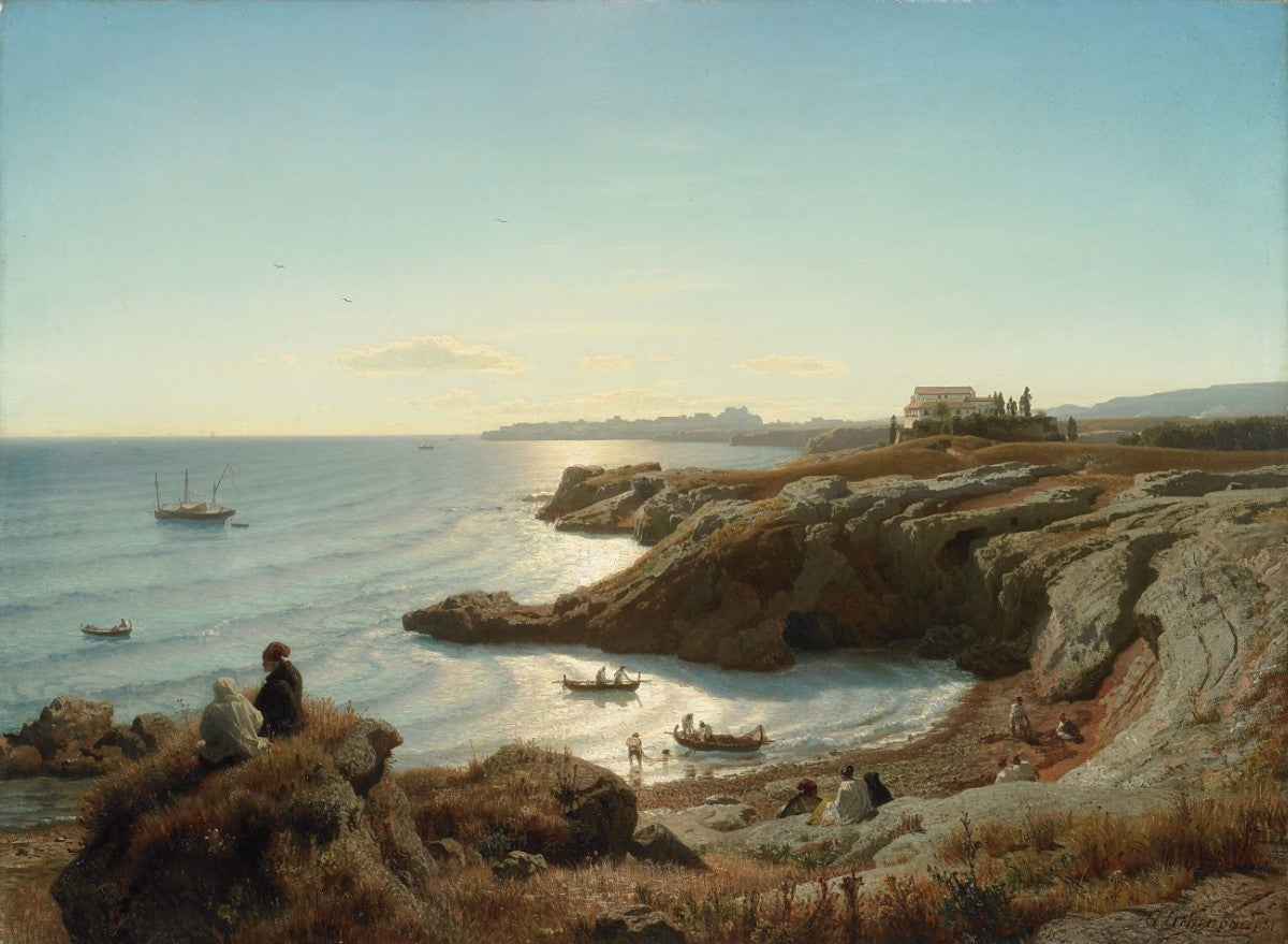 Italian Costal Landscape, vintage artwork by Andreas Achenbach, A3 (16x12") Poster Print