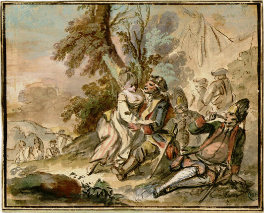 The Galant Soldier, vintage artwork by Jean-Antoine Watteau, 12x8" (A4) Poster