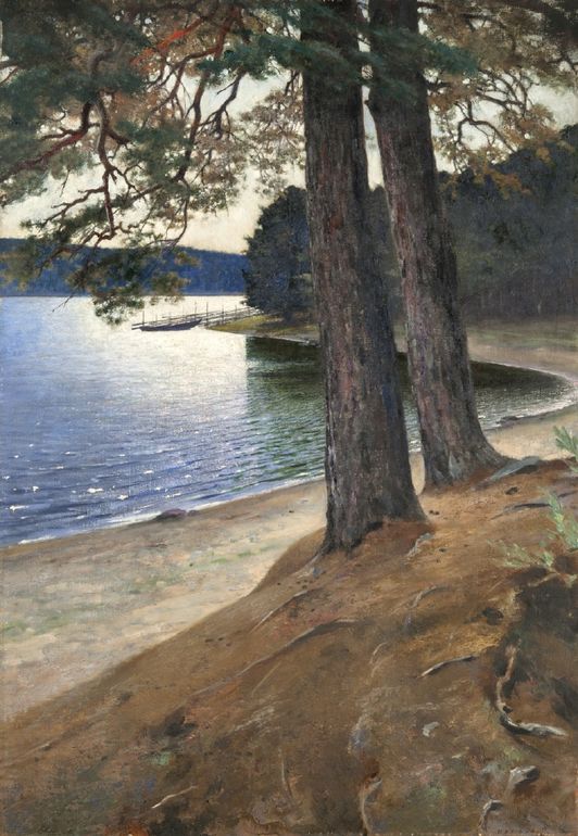 Firs near the Water by August Wilhelm Nikolaus Hagborg,A3(16x12")Poster