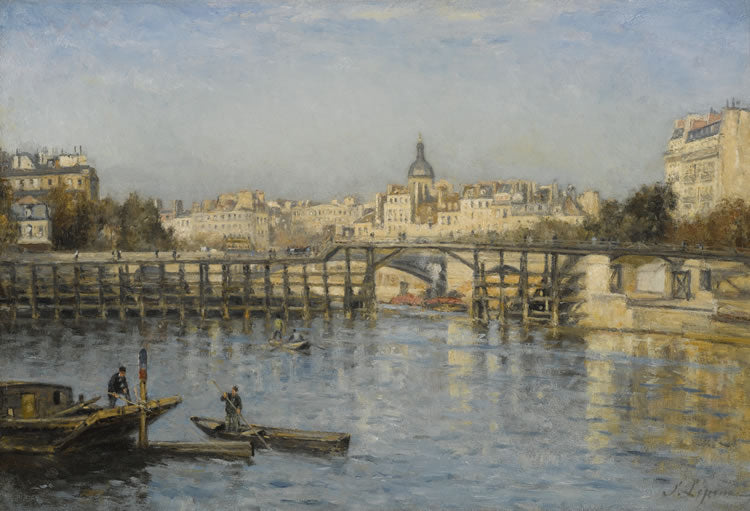 The Seine with Bridge and Boom, vintage artwork by Stanislas Lepine, 12x8" (A4) Poster