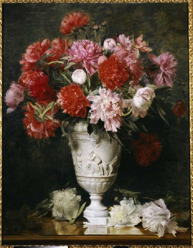 Peonies in a Vase, vintage artwork by Gabriel Schachinger, 12x8" (A4) Poster