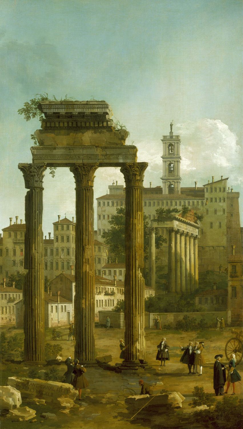 Rome:  Ruins of the Forum looking Towards the Capitol, vintage artwork by Canaletto, 12x8" (A4) Poster