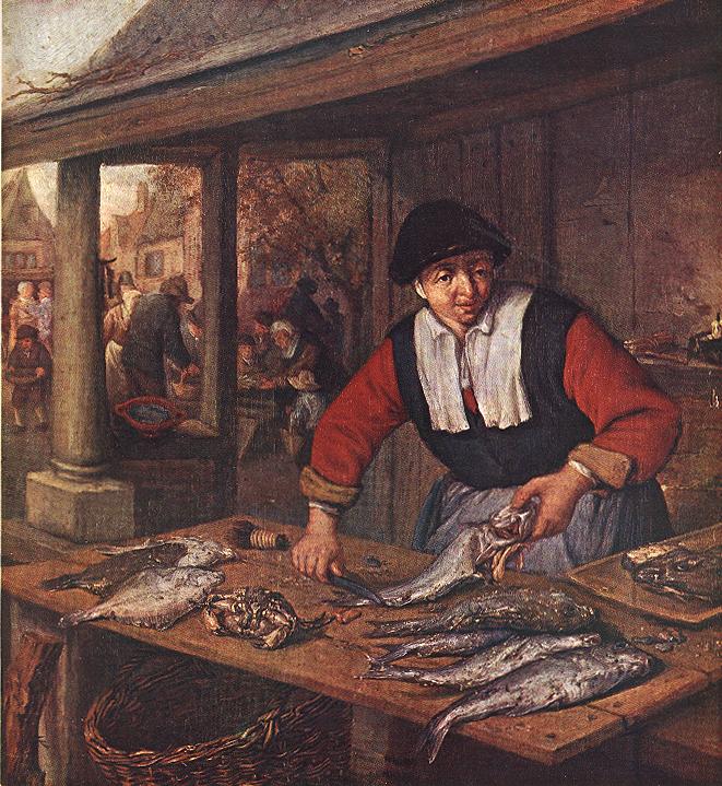 The Fishwife, vintage artwork by Adriaen van Ostade, 12x8" (A4) Poster