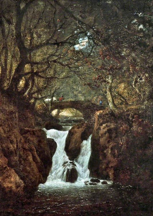 Lower Rydal Waterfall, vintage artwork by Julius Caesar Ibbetson, 12x8" (A4) Poster