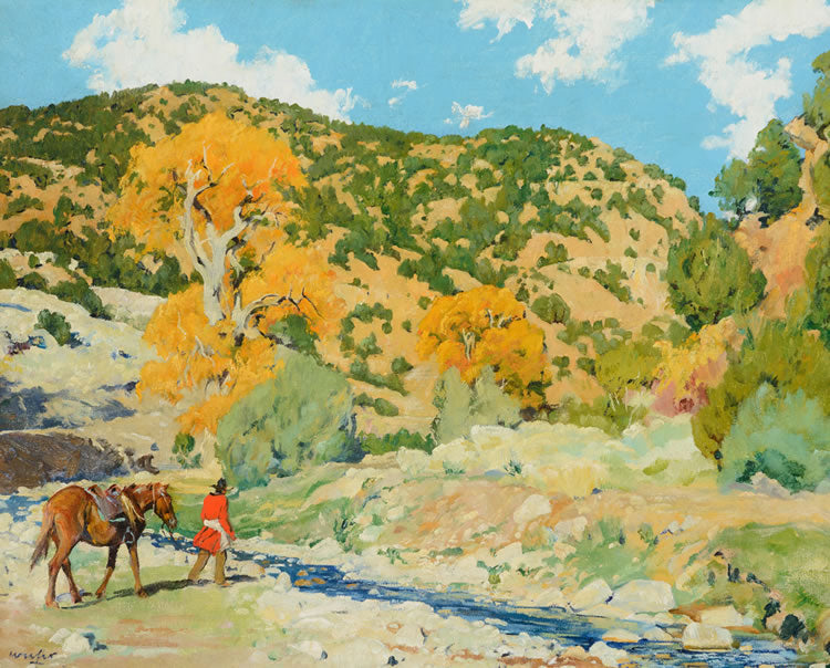 Water, Crossing the Creek, vintage artwork by Walter Ufer, 12x8" (A4) Poster