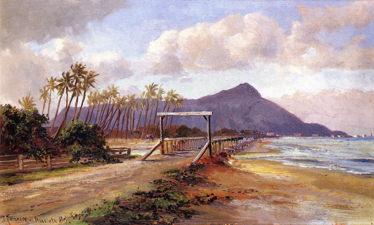 View of Diamond Head, vintage artwork by Charles Furneaux, 12x8" (A4) Poster