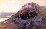 Buffalo Herd at Bay by Charles Marion Russell,A3(16x12")Poster