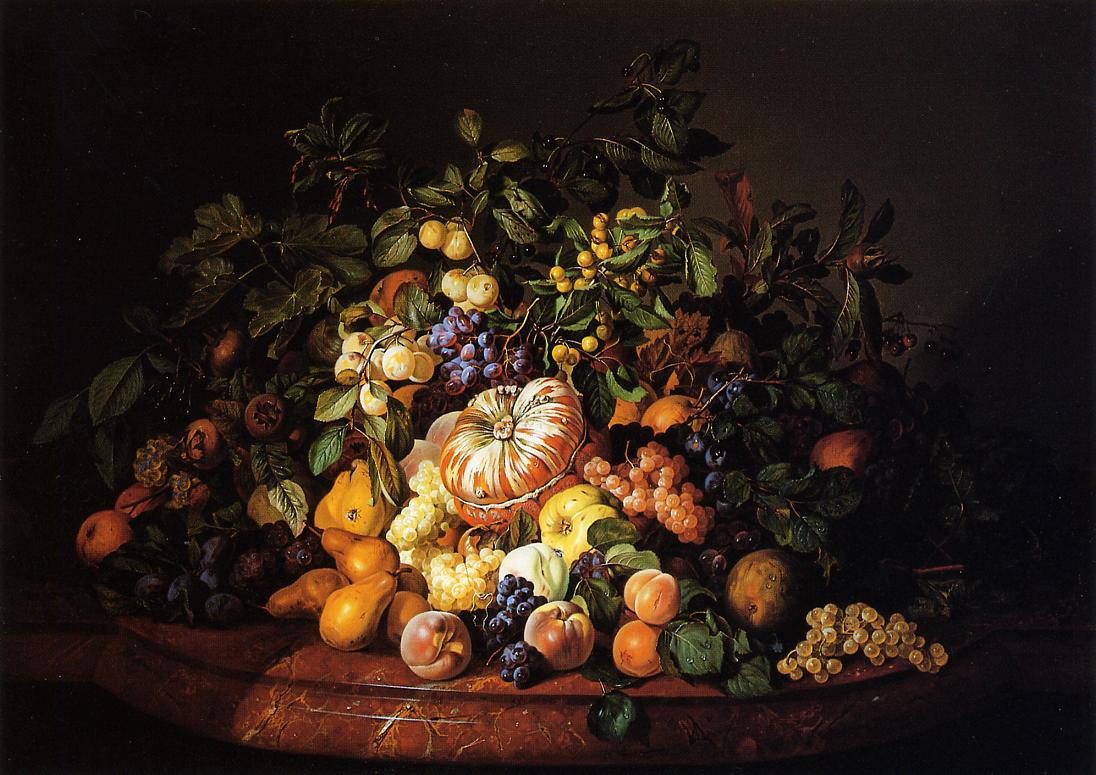 Still Life with Fruit on a Marble Ledge, vintage artwork by Leopold Zinnogger, A3 (16x12") Poster Print