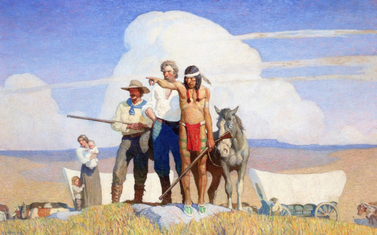 Pioneers - The Opening of the Praries, vintage artwork by Newell Convers (N.C.) Wyeth, 12x8" (A4) Poster