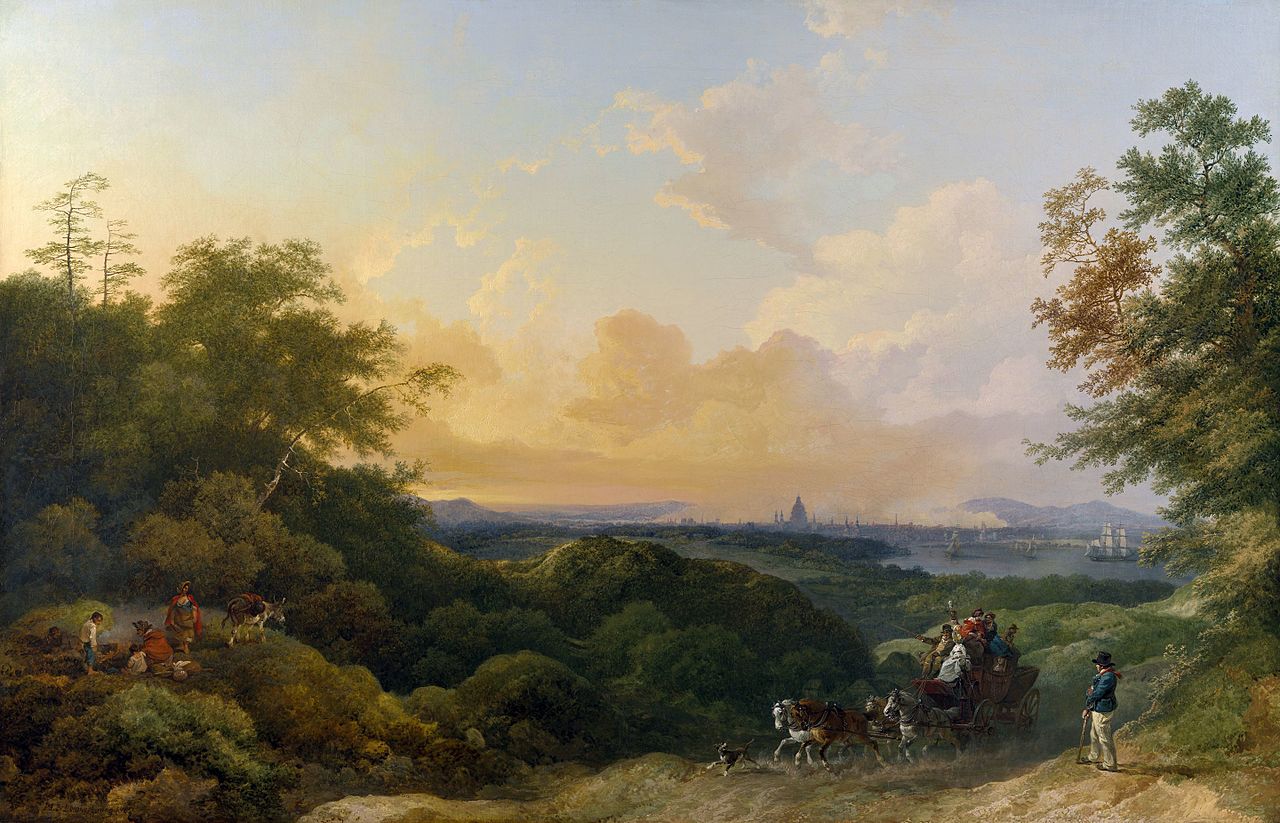 The Evening Coach, London in the Distance, vintage artwork by Philippe-Jacques de Loutherbourg, 12x8" (A4) Poster