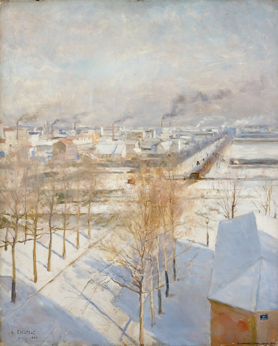 Paris in Snow by Albert Edelfelt,A3(16x12")Poster