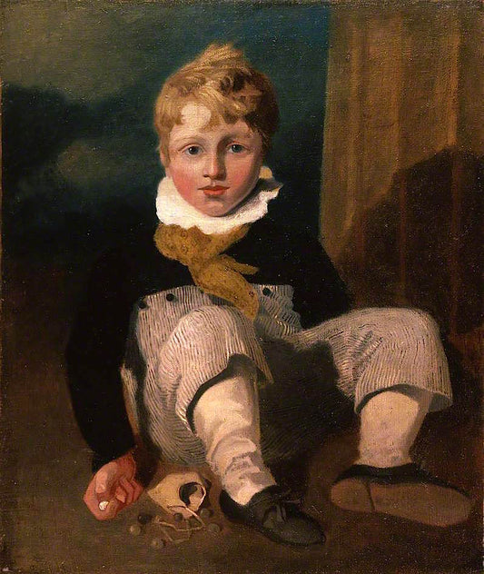 Boy at Marbles (Henry Cotman), vintage artwork by John Sell Cotman, 12x8" (A4) Poster