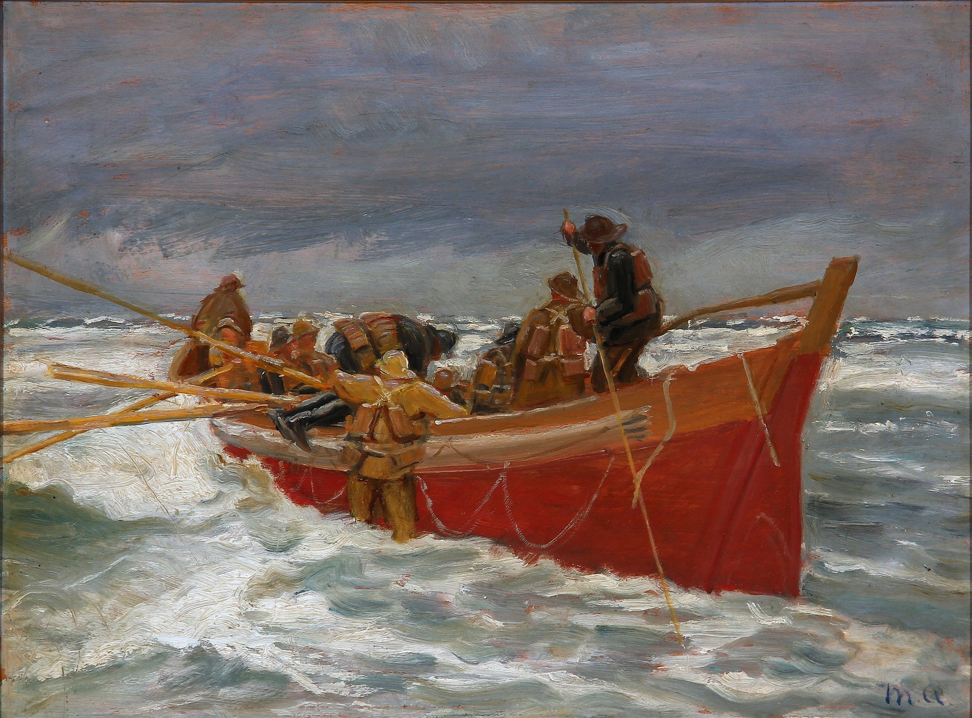 The Red Rescue Boat on Its Way Out (study), vintage artwork by Michael Peter Ancher, 12x8" (A4) Poster