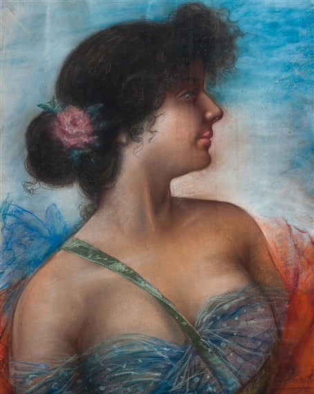 Campesina in Profile, vintage artwork by Francesco Paolo Michetti, 12x8" (A4) Poster