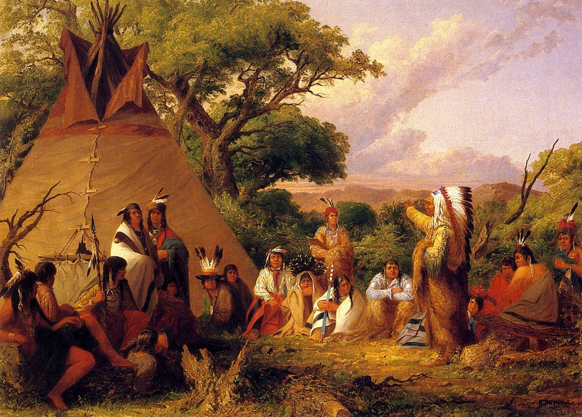 Sioux Indian Council, vintage artwork by Seth Eastman, A3 (16x12") Poster Print