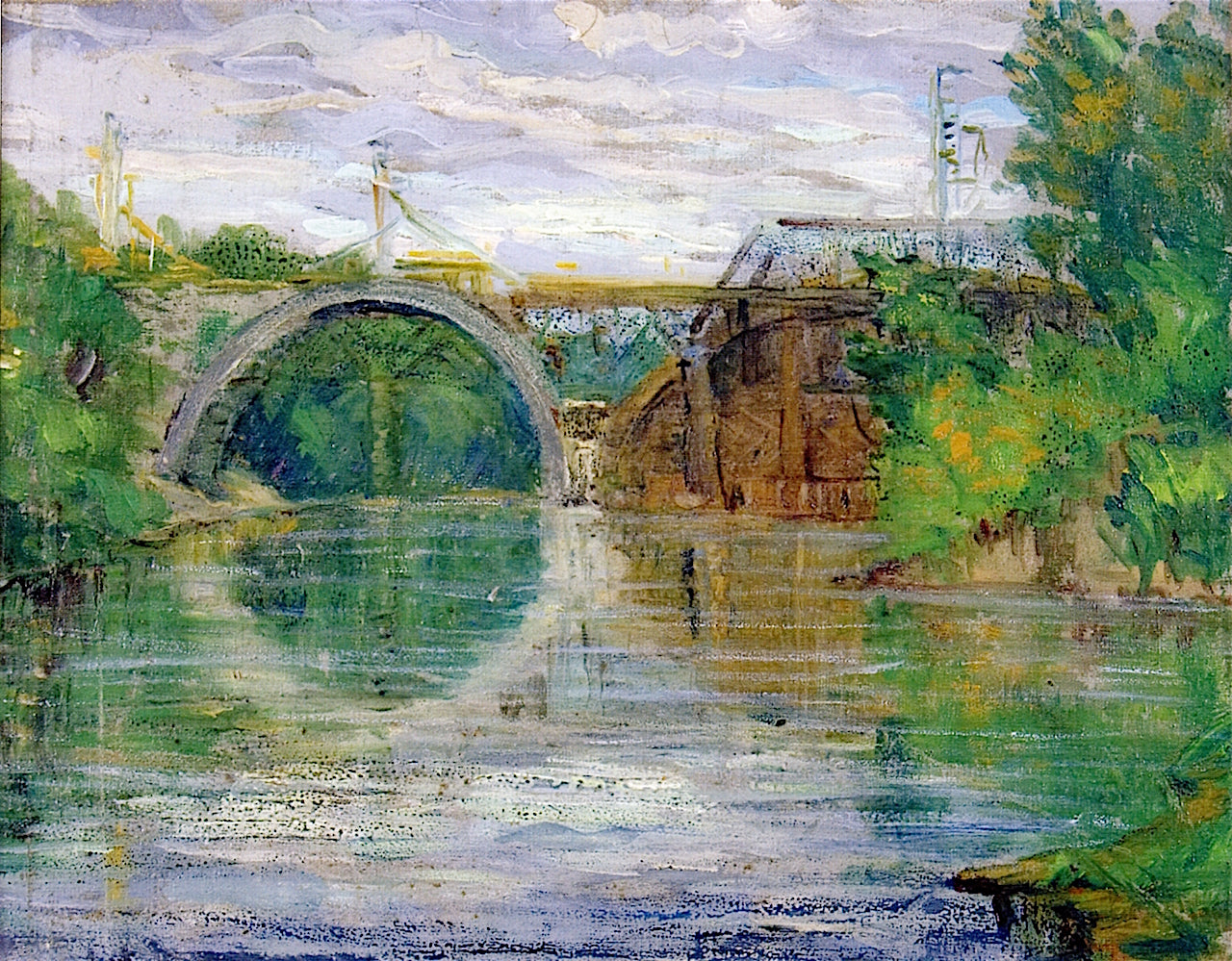 Building Franklin Bridge, vintage artwork by Ada Augusta Wolfe, 12x8" (A4) Poster