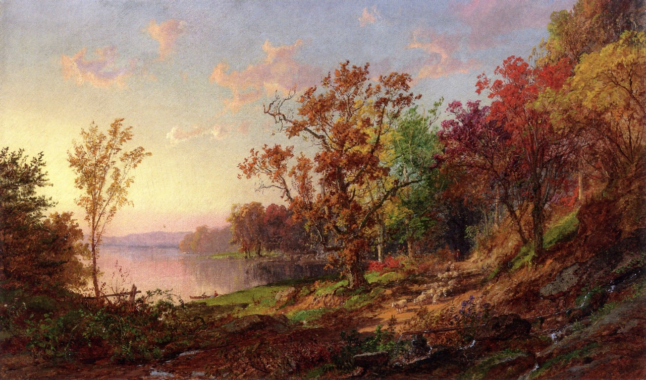 Driving Home the Flock, vintage artwork by Jasper Francis Cropsey, 12x8" (A4) Poster