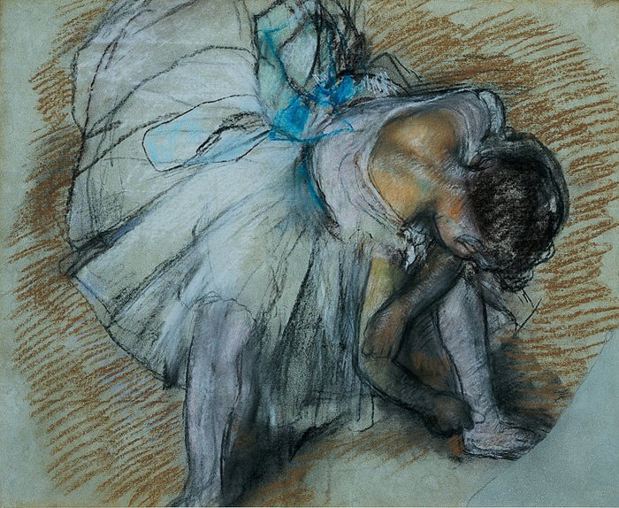 Adjusting her Shoe, vintage artwork by Edgar Degas, 12x8