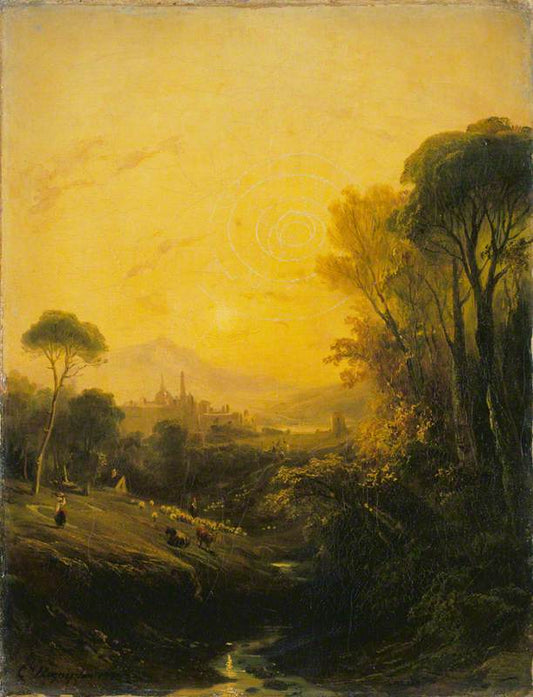 Italian Landscape:  Evening, vintage artwork by Camille-Joseph-Étienne Roqueplan, A3 (16x12") Poster Print