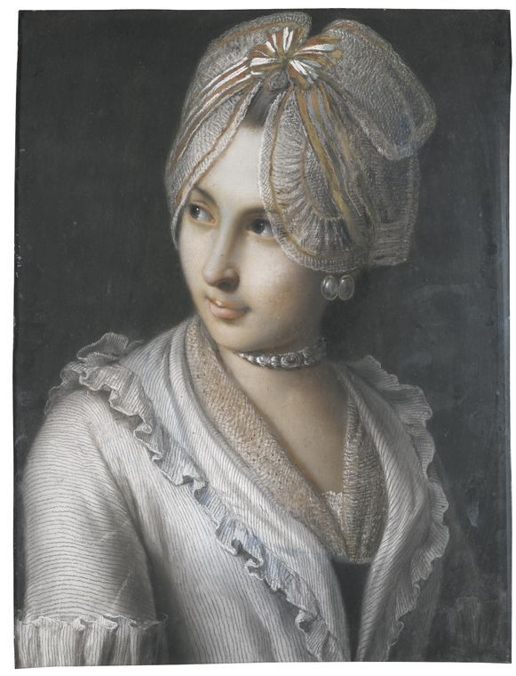 Portrait of a young lady with a lace cap and jewelled choker, vintage artwork by Pietro Antonio Rotari, 12x8" (A4) Poster
