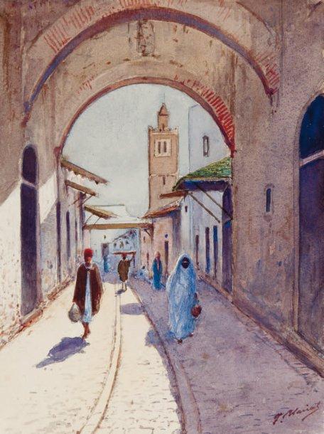 Street in Tunis (Rue à Tunis), vintage artwork by Marcel Blairat, 12x8" (A4) Poster