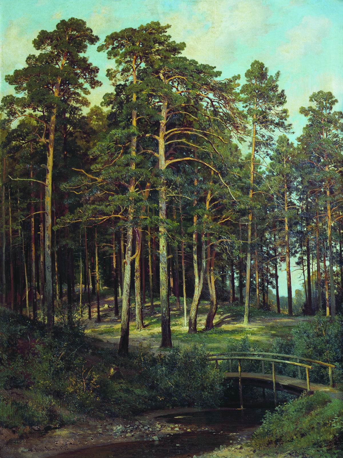 Bridge in the Forest, vintage artwork by Ivan Ivanovich Shishkin, 12x8" (A4) Poster