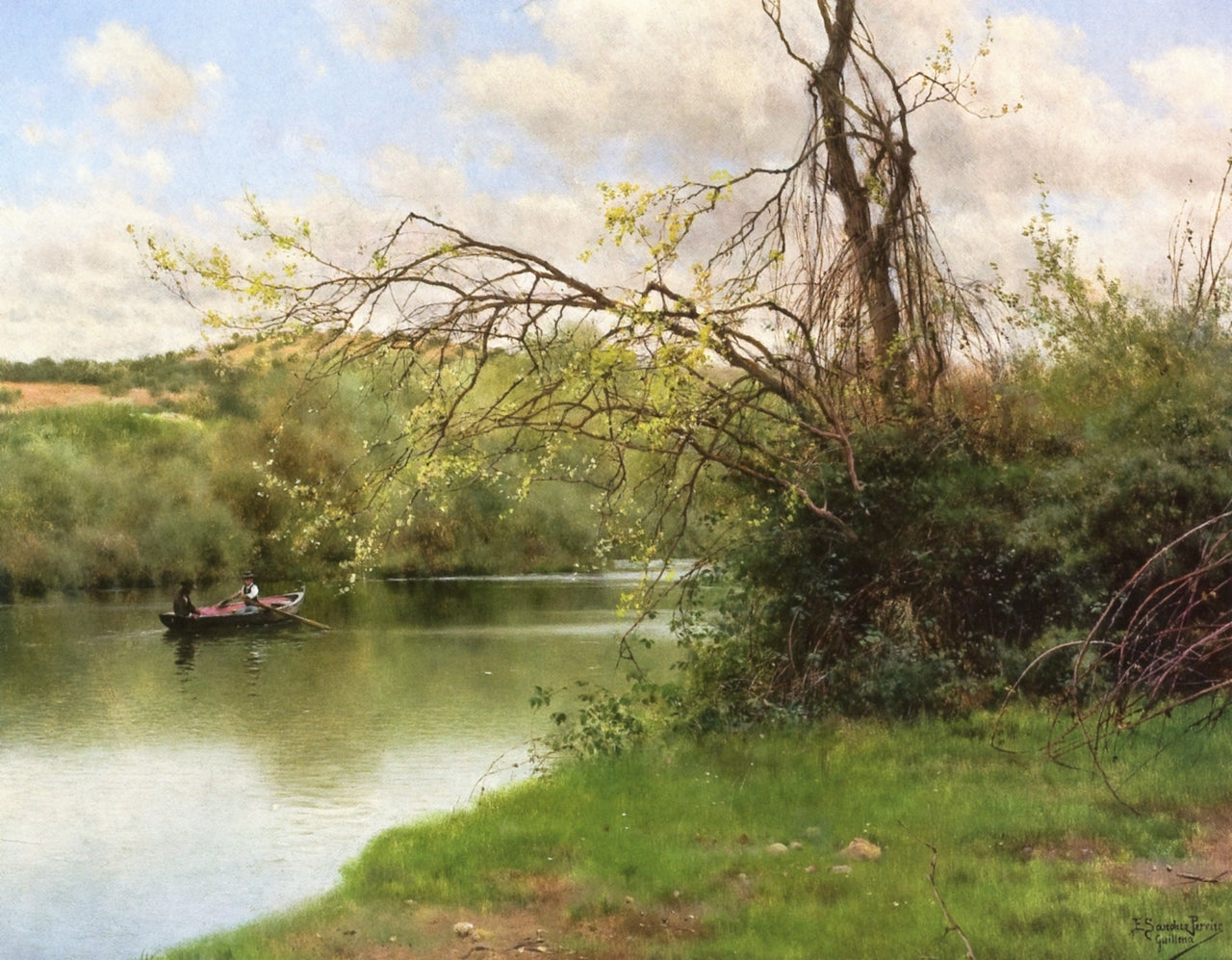 Along a River, Guillena, vintage artwork by Emilio Sanchez-Perrier, 12x8" (A4) Poster