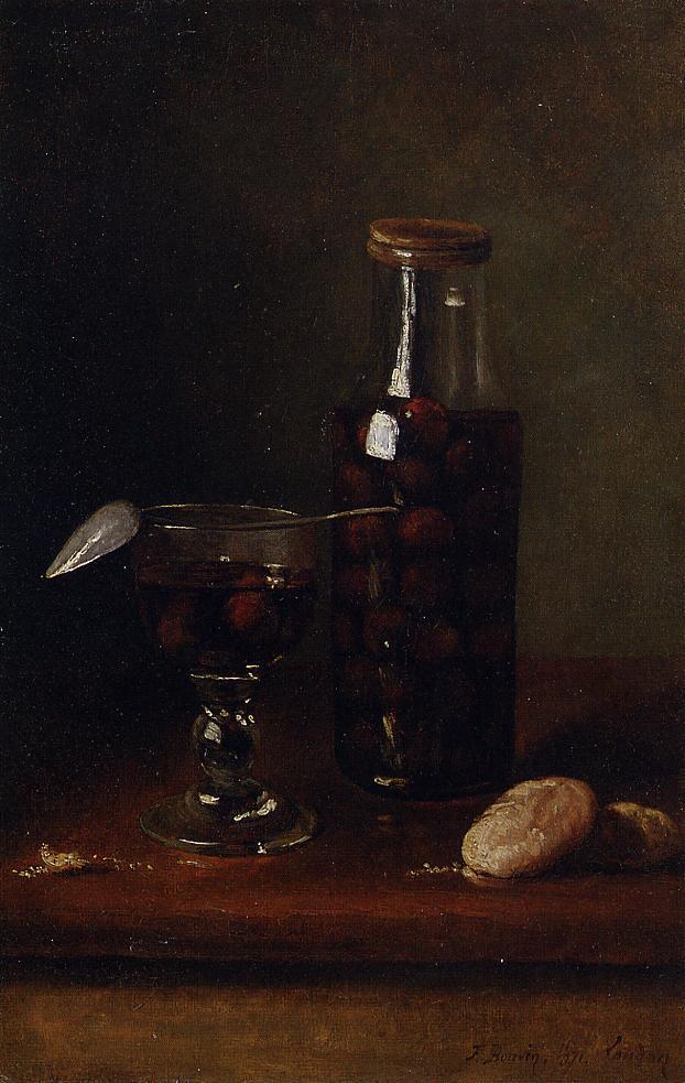 Still Life with Jar of Cherries, vintage artwork by François Bonvin, A3 (16x12") Poster Print