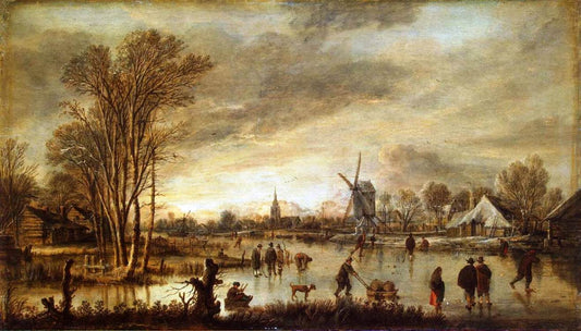 River in Winter, vintage artwork by Aert van der Neer, 12x8" (A4) Poster