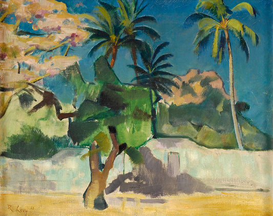 Summer Landscape with Palm Trees, vintage artwork by Rudolf Levy, 12x8" (A4) Poster